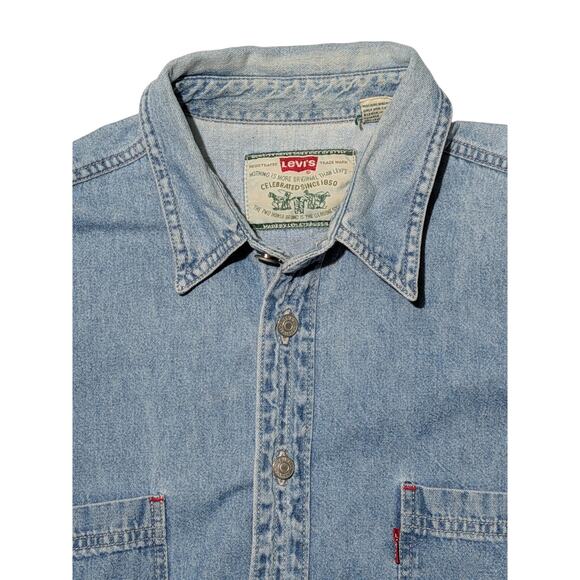 Vintage Levi’s Denim Shirt Mens L Brazil Made Western Workwear Two-Pocket Blue - Picture 2 of 14
